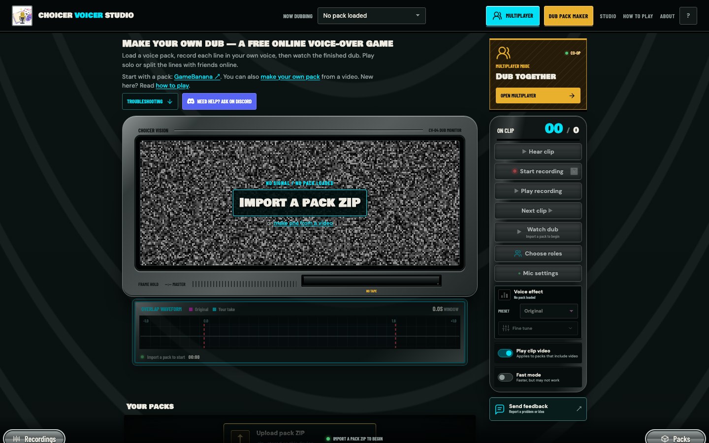 Choicer Voicer Studio waiting for a voice pack